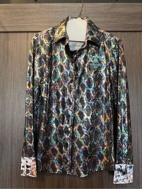 Iridescent Snake-Print Button-Down Shirt - Multicolor